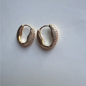 Gold Huggie Hoop Earrings | Pavé Rhinestone Minimalist Jewelry